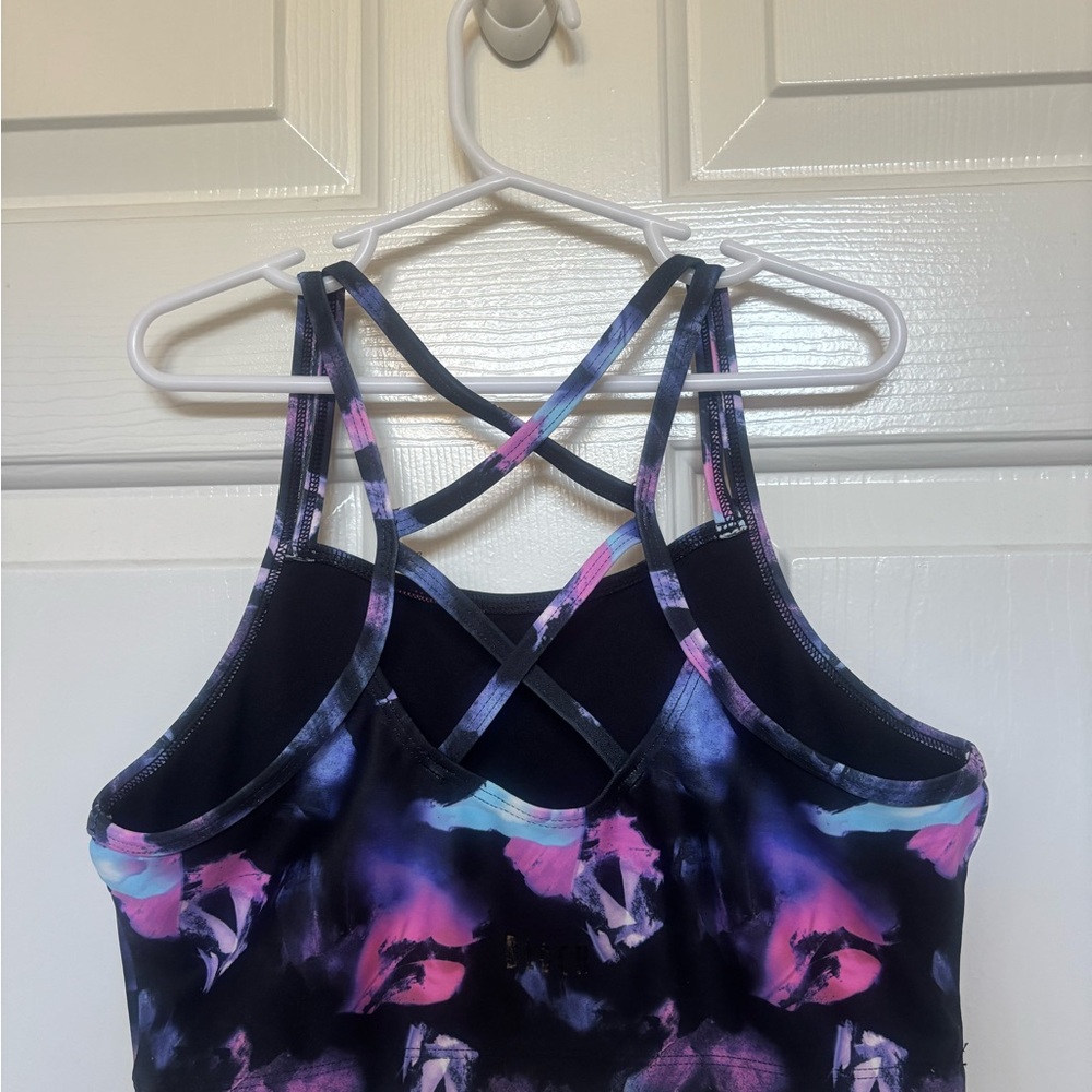 Bloch- Like new multi color crop top with strap design on back. Size Girls 14 - Picture 3 of 4